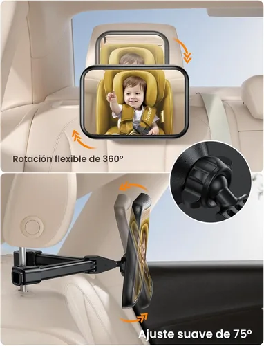 Vista 4 de Lamicall Espejo de coche para bebé para asiento trasero – [Clip de gancho triangular más seguro 2025] Espejo para asiento de coche acrílico