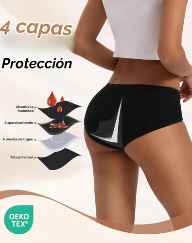 Vista 4 de INNERSY Ropa Interior de Período para Mujeres y Adolescentes, a Prueba de Fugas, Menstrual, de Algodón, Protectora, Estilo Hipster, 3 Unidades Flujo