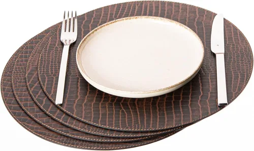 Vista 8 de Nikalaz Nikalaz - Juego de 4 manteles individuales redondos de cuero reciclado de 15 pulgadas, decoración de mesa de comedor y cocina (negro)