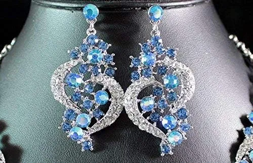 Vista 5 de janefashions Corazón Azul Austriaca Rhinestone Crystal babero collar arete set nupcial n1620b