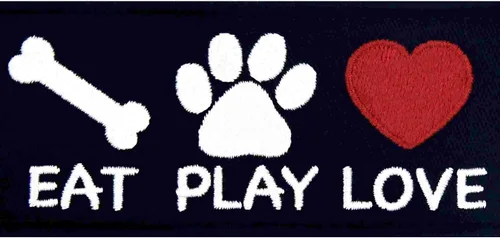 Vista 2 de Eat Play Love for Dog Lover - Parche bordado para perro, chaleco/arneses, insignia, gancho y bucle, emblema