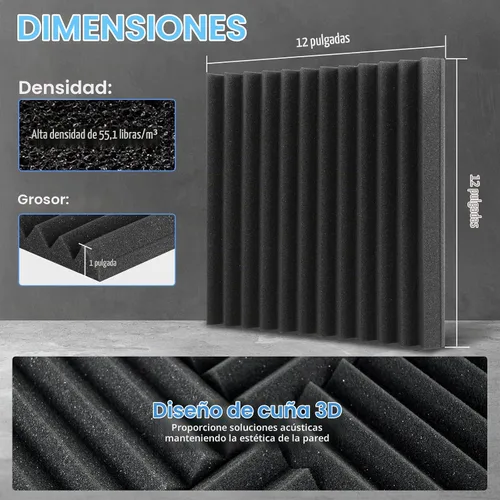 Vista 6 de Focusound Paquete de 80 paneles de espuma a prueba de sonido, paneles de espuma acústica de 1 x 12 x 12 pulgadas para pared, paneles de cuña