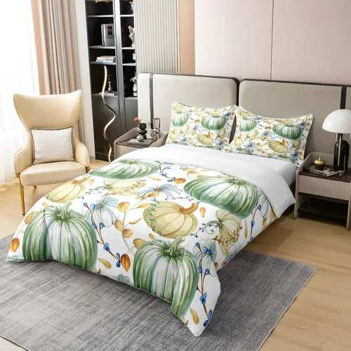 Vista 3 de Juego de funda de edredón de calabaza de otoño 100 % algodón, juego de ropa de cama de cosecha de Acción de Gracias para niños, niñas, adolescentes