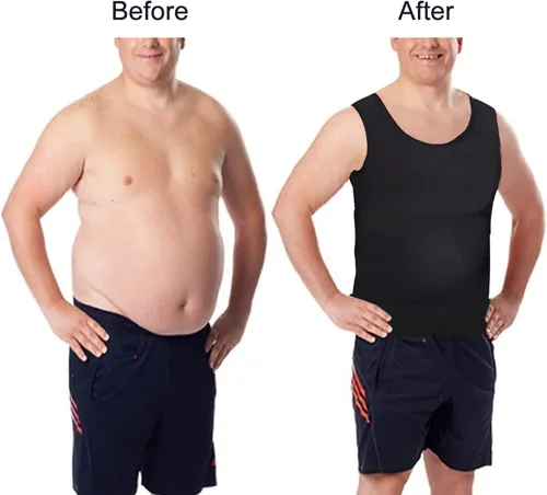 Vista 5 de Camiseta de compresión adelgazante para hombre, camiseta sin mangas de entrenamiento para ginecomastia, control de abdomen, cambio en segundos