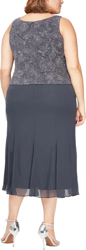 Vista 4 de Alex Evenings Vestido tipo chaqueta con botones frontales y longitud del té para mujer