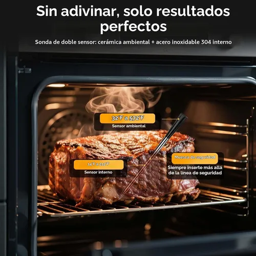 Vista 2 de BlueSwan Termómetro digital Bluetooth para carne, termómetro inalámbrico de 820 pies de alcance con 2 sondas de color con aplicación para parrilla