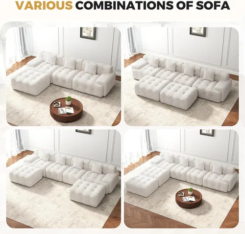 Vista 7 de Sofás modernos sin hueso de 143 pulgadas para sala de estar, sofá nube en forma de U, juego de sofá modular convertible de chenilla, no requiere
