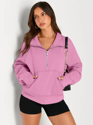 Vista 3 de AUTOMET Womens Sweatshirts Half Zip Cropped Pullover Fleece Quarter Zipper Hoodies Fall outfits Clothes Thumb Hole