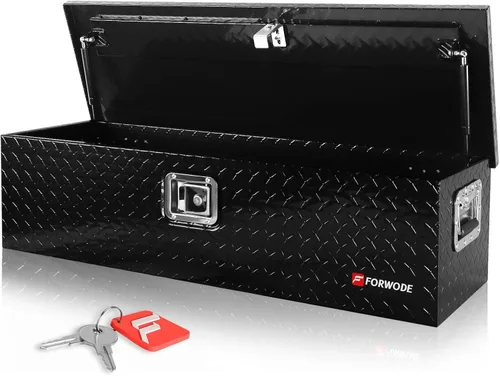 Vista 10 de FORWODE Caja de herramientas de aluminio de 20 pulgadas para camión, caja de herramientas con cerradura, caja de almacenamiento impermeable con Negro