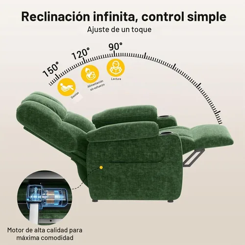 Vista 4 de Amada - Silla reclinable eléctrica sincronizada para adultos Verde