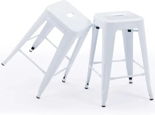 Vista 31 de Vogue Furniture Direct 24" Taburetes de bar de metal sin respaldo negros para interiores/exteriores, altura para encimera con asiento cuadrado