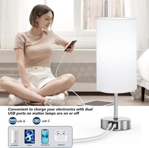 Vista 11 de ROTTOGOON Lámpara de mesa con control táctil de 12.8 pulgadas, lámpara de mesita de noche pequeña regulable de 3 vías con 2 puertos USB, lámparas