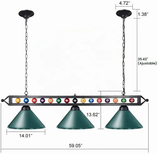 Vista 4 de Wellmet Luz de mesa de billar de 59 pulgadas, 3 luces colgantes para mesa de billar, luces de billar ajustables para mesa de billar de 7 pies, 8