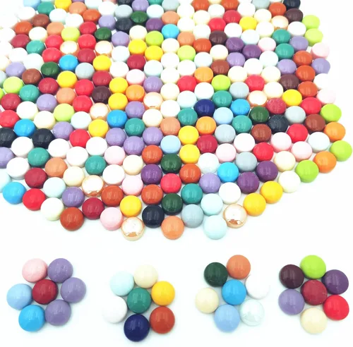 Vista 6 de Mini mosaico redondo de jade de 1/2 pulgada, piezas de mosaico de vidrio Circel de 1.1 libras para manualidades, macetas, jarrones, tazas