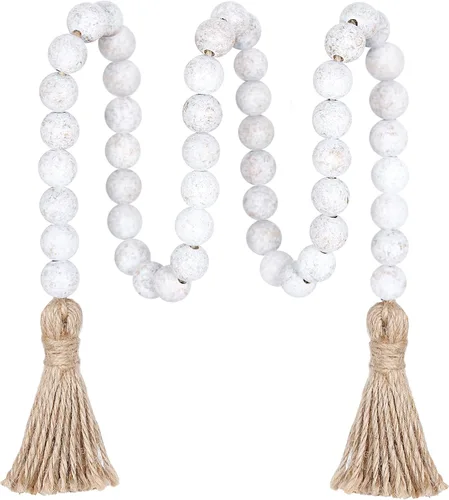 Vista 8 de Meplait - Guirnalda de cuentas de madera de 39 pulgadas estilo granja con borlas, cuentas versátiles de oración estilo boho chic para colgar