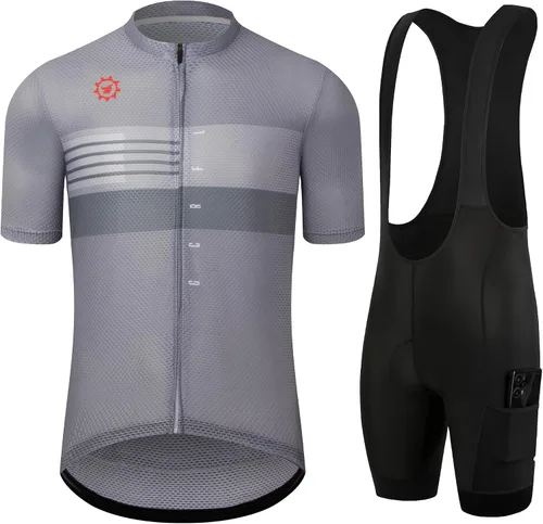 Vista 11 de GCRFL Conjunto de camiseta de ciclismo para hombre, camiseta ligera para ciclismo de carretera, pantalones cortos con bolsillos acolchados