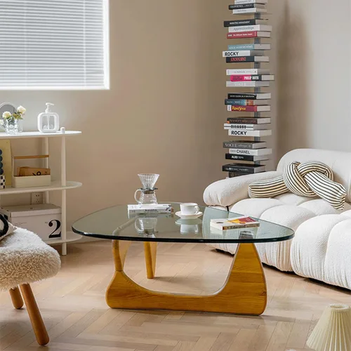 Vista 7 de Mesa auxiliar de cristal, mesa moderna para sala de estar, mesas auxiliares ovaladas pequeñas para espacios pequeños, mesa de curva abstracta
