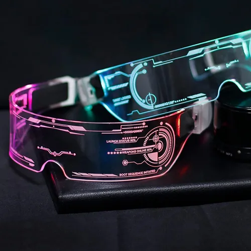 Vista 7 de Fency Cyberpunk - Gafas LED recargables por USB con control bilateral, 7 colores cambiantes intermitentes