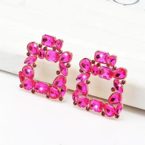 Vista 8 de CIEHER Aretes colgantes brillantes para mujer, aretes colgantes rectangulares de diamantes de imitación para mujeres y niñas, aretes geométricos