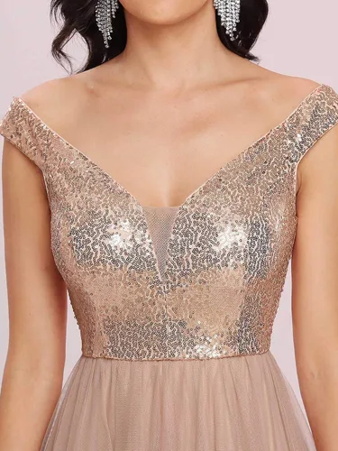 Vista 6 de Ever-Pretty Vestido formal de noche con lentejuelas y cuello en V para mujer 0277