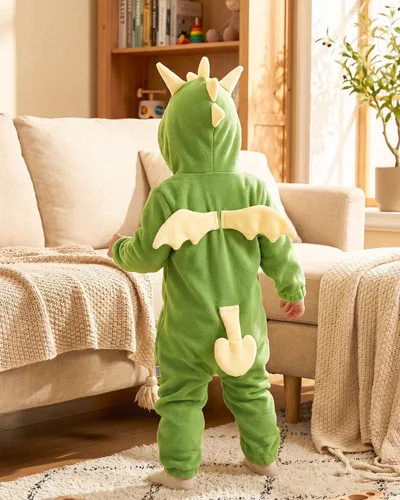 Vista 6 de ALVA Disfraces de animales para bebé con capucha, traje de mameluco Pequeño dragón volador-verde