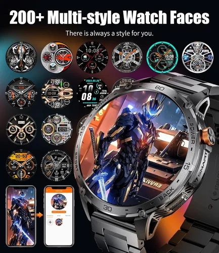 Vista 4 de LIGE Reloj inteligente militar para hombre, 730 mAh/1.75 pulgadas, pantalla táctil HD AMOLED, con linterna LED para Android iOS, rastreador