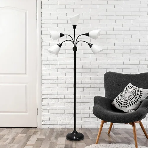 Vista 4 de Simple Designs LF2006-BAW 67" Lámpara de pie contemporánea con múltiples cabezales Medusa de 5 luces, lámpara de pie ajustable de cuello de cisne