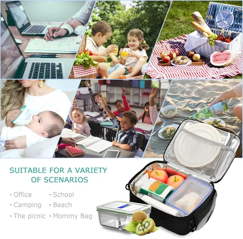 Vista 4 de Bolsa de almuerzo personalizada con diseño de camiones de dibujos animados para niños y niños, bolsas de almuerzo personalizadas con tu nombre