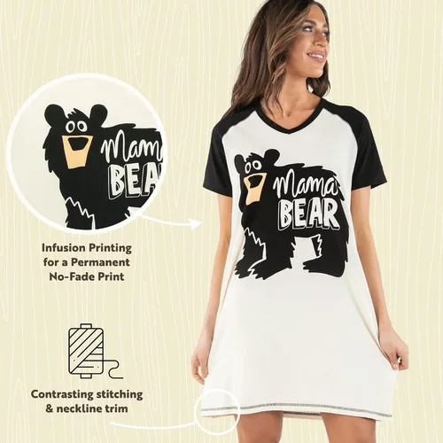 Vista 5 de Lazy One Camisón para mujer, divertido cuello en V para mujer, camisa de pijama de oso y alce