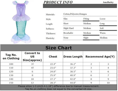 Vista 7 de AmzBarley Little Girls Mermaid Outfits Princess Birthday Party Mermaid Dress up Christmas Costume Clothes with Accessories