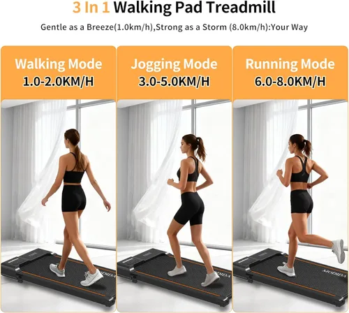 Vista 4 de 3-in-1 Treadmill for Home, Portable Walking Pad with Hand & Running Machine with Remote Control & LED Display, Compact Electric Treadmill for Home &