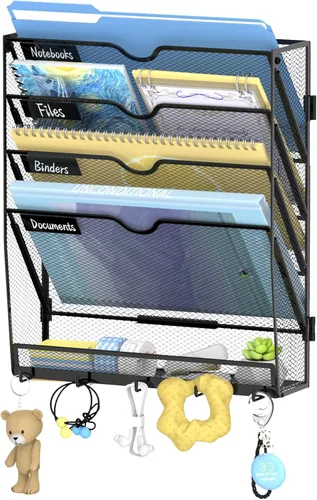 Vista 10 de SUPEASY Organizador de archivos de pared de 10 niveles con ganchos Negro