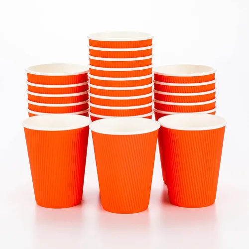 Vista 25 de Tazas para café de papel aislado, pared ondulada, kraft, 12 onzas - Caja de 25 unidades - tapas a juego: RWA0360B, RWA0360W, RWA0328LG, RWA0328GR