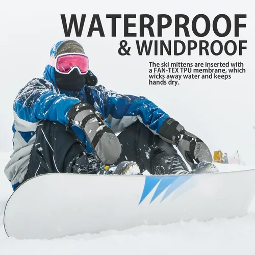 Vista 2 de Guantes de esquí impermeables para hombres y mujeres, cálidos guantes de nieve Thinsulate de invierno 3M para clima frío, snowboard, motos de nieve