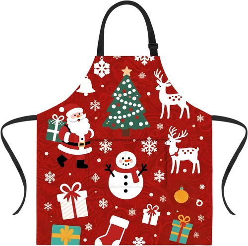 Vista 17 de ANNA QUEEN Delantal de Feliz Navidad para mujeres y hombres con bolsillos, delantal de muñeco de nieve, delantal de cocina ajustable para cocinero