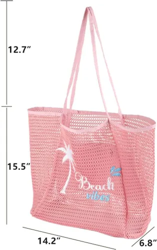 Vista 9 de ukia Bolsa de playa de malla, bolsas de playa de gran capacidad para mujer, bolsa de playa plegable con bolsillo con cremallera