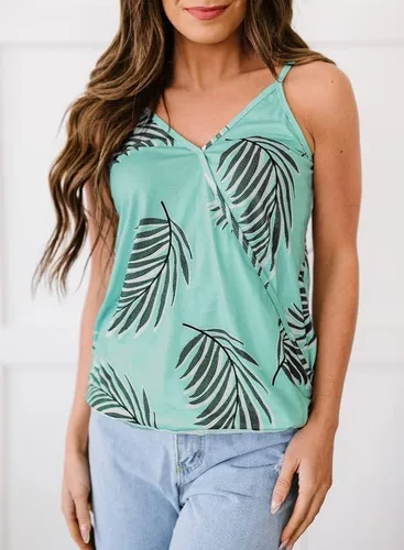 Vista 8 de Dokotoo - Blusa con tirantes y cuello en V para mujer, camiseta sin mangas con estampado de hojas, tallas S a XXL