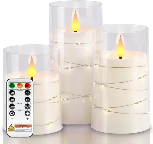 Vista 19 de Homemory Velas sin llama con cadena de estrellas incrustadas, velas que funcionan con pilas, velas LED, velas falsas con control remoto y Azul