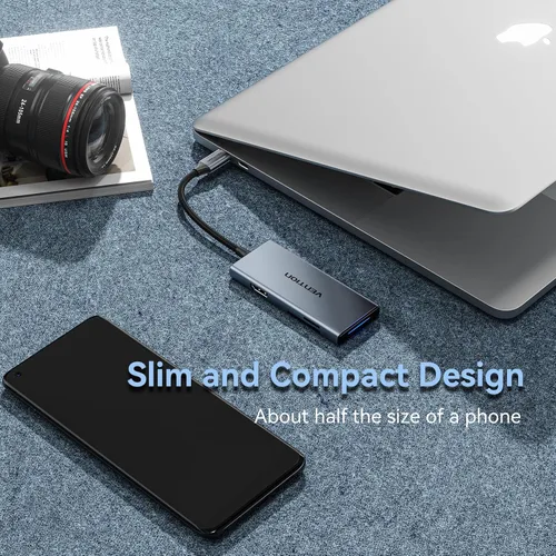 Vista 6 de Hub USB C para MacBook, VENTION USB tipo C Hub multipuerto adaptador 6 en 1 con 4K HDMI USB 3.0 transferencia de datos SD/TF lector de tarjetas, USB