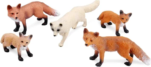 Vista 7 de Conjunto de figuras de juguete de zorros UANDME incluye figuras de zorro ártico y zorros rojos para decorar pasteles (5 zorros)