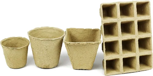 Vista 2 de Juego de 31 macetas de turba biodegradables y ecológicas. Bandeja de 12 macetas de 3 pulgadas - Macetas de turba recicladas no blanqueadas perfectas