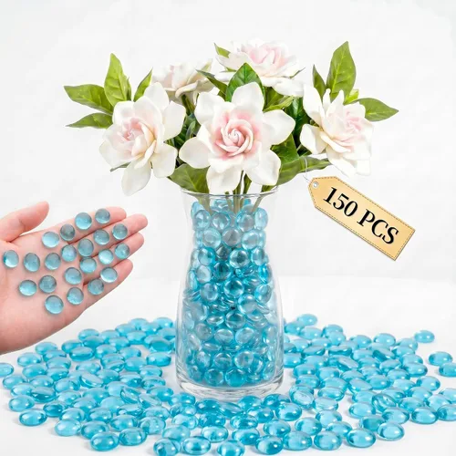 Vista 18 de Mini cuentas de vidrio para jarrones, 0.97 libras de relleno de jarrón decorativo, cuentas planas, gemas de vidrio para manualidades, piedras