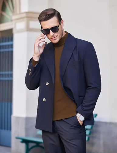 Vista 4 de Coofandy - Camisa térmica de cuello de tortuga para hombre estilo informal suéter de punto de algodón