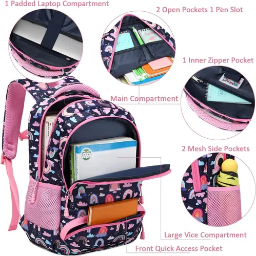Vista 48 de Juego de mochila para niñas y adolescentes, mochila escolar para niños con bolsa para el almuerzo, estuche para lápices, mochilas escolares