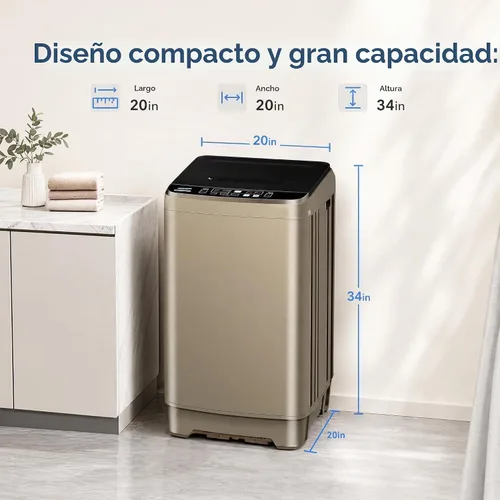 Vista 7 de Lavadora portátil completamente automática 17.7lbs pequeña lavadora 2-Dorado