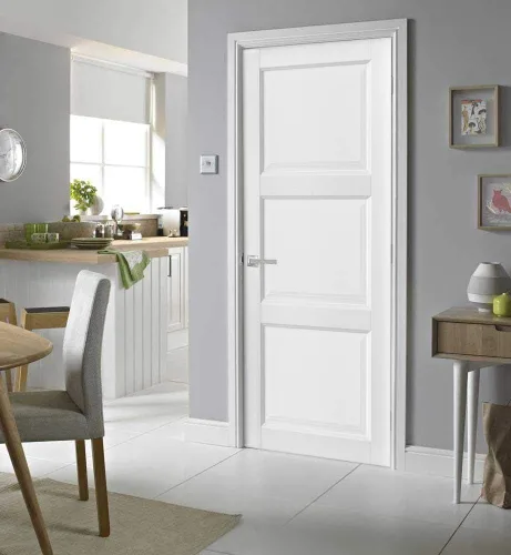 Vista 3 de SARTODOORS Puerta francesa maciza de 18 x 80 pulgadas Lucia 2661 blanco mate Marco de panel regular individual manija Puertas resistentes