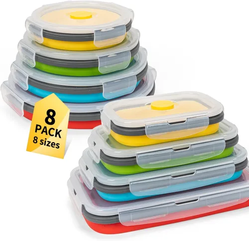 Vista 38 de Recipientes plegables de almacenamiento de alimentos con tapa hermética, 11.8 oz, juego de 4 recipientes pequeños de silicona apilables para la 4