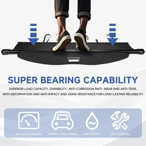 Vista 3 de FARBIN Cubierta de carga para maletero para Toyota Highlander 2015 2016 2017 2018 2019 2020 2021, cubierta retráctil para maletero impermeable