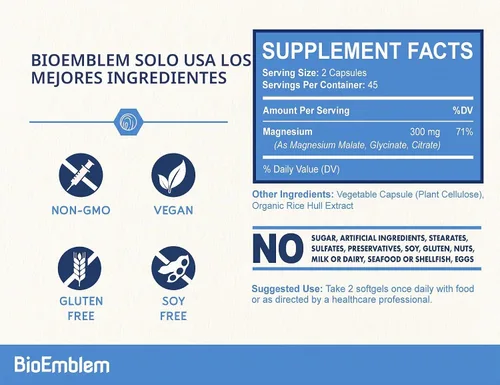 Vista 4 de BioEmblem Complejo triple de magnesio y multivitamínico para la salud cardiovascular y las necesidades nutricionales