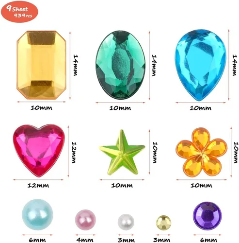 Vista 2 de AOMIG Calcomanías de gemas, 939 calcomanías de diamantes de imitación, calcomanías autoadhesivas para joyas, diamantes de imitación